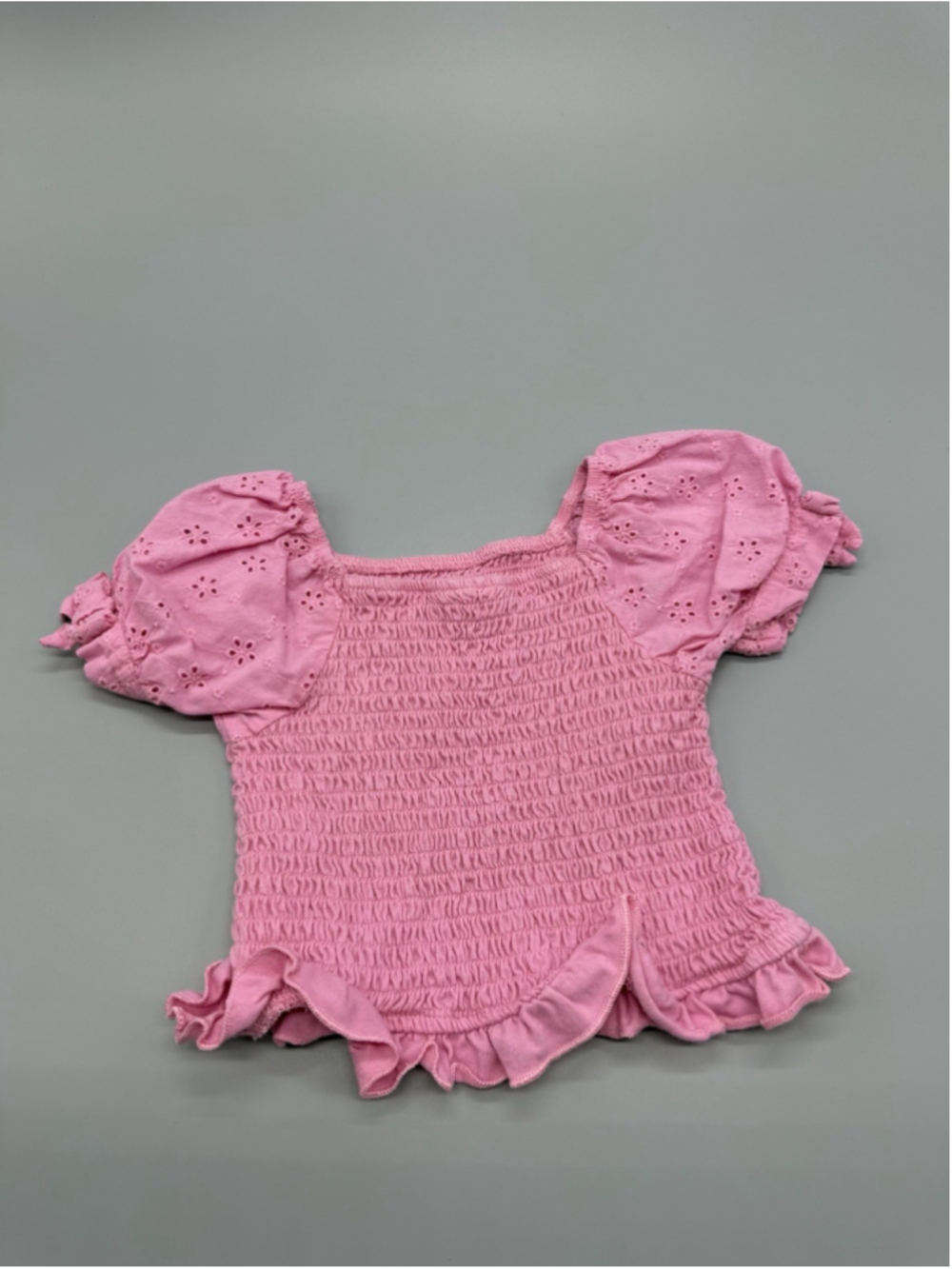 Rare Editions Girls 2T Pink Floral Ruffle Bow Short Sleeve Blouse 100% Cotton - Picture 2 of 5